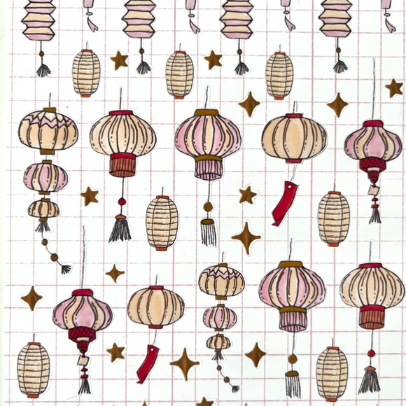 ✨handmade by me✨Chinese pink gold red lanterns planner stickers decorative bujo - Picture 5 of 8